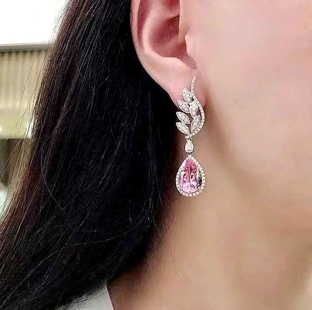Wedding Jewelry - Pink Cubic Zirconia Bridal Earrings