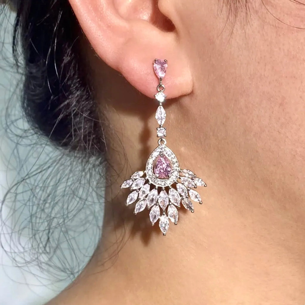 Wedding Jewelry - Pink Cubic Zirconia Bridal Earrings