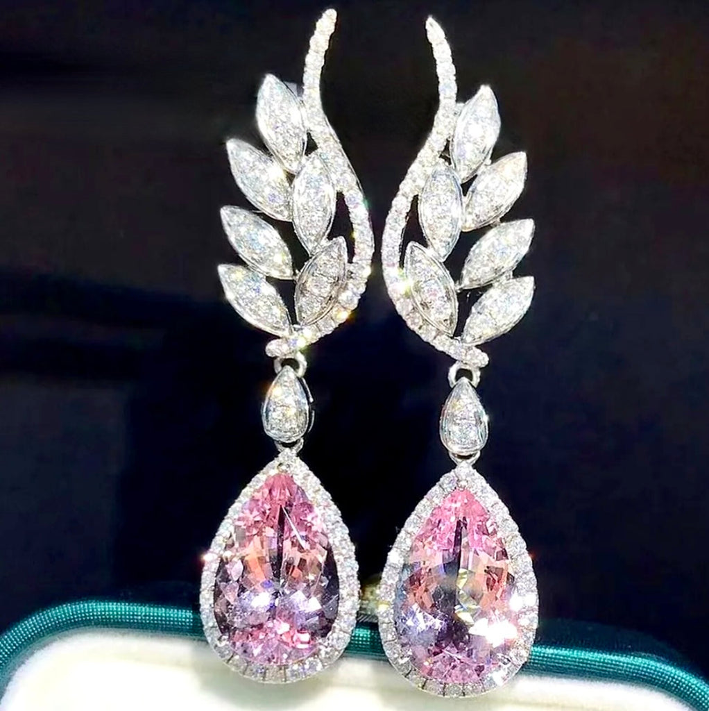 Wedding Jewelry - Pink Cubic Zirconia Bridal Earrings