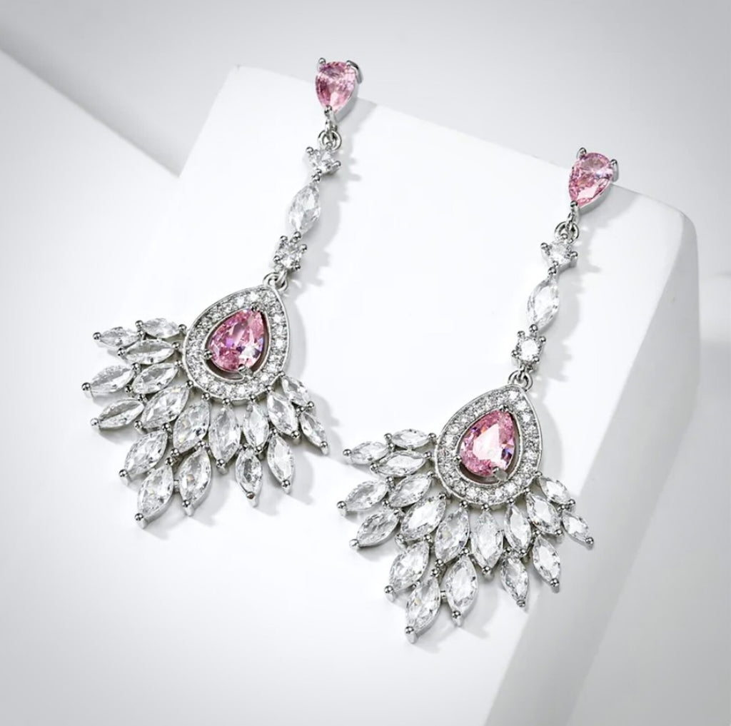 Wedding Jewelry - Pink Cubic Zirconia Bridal Earrings