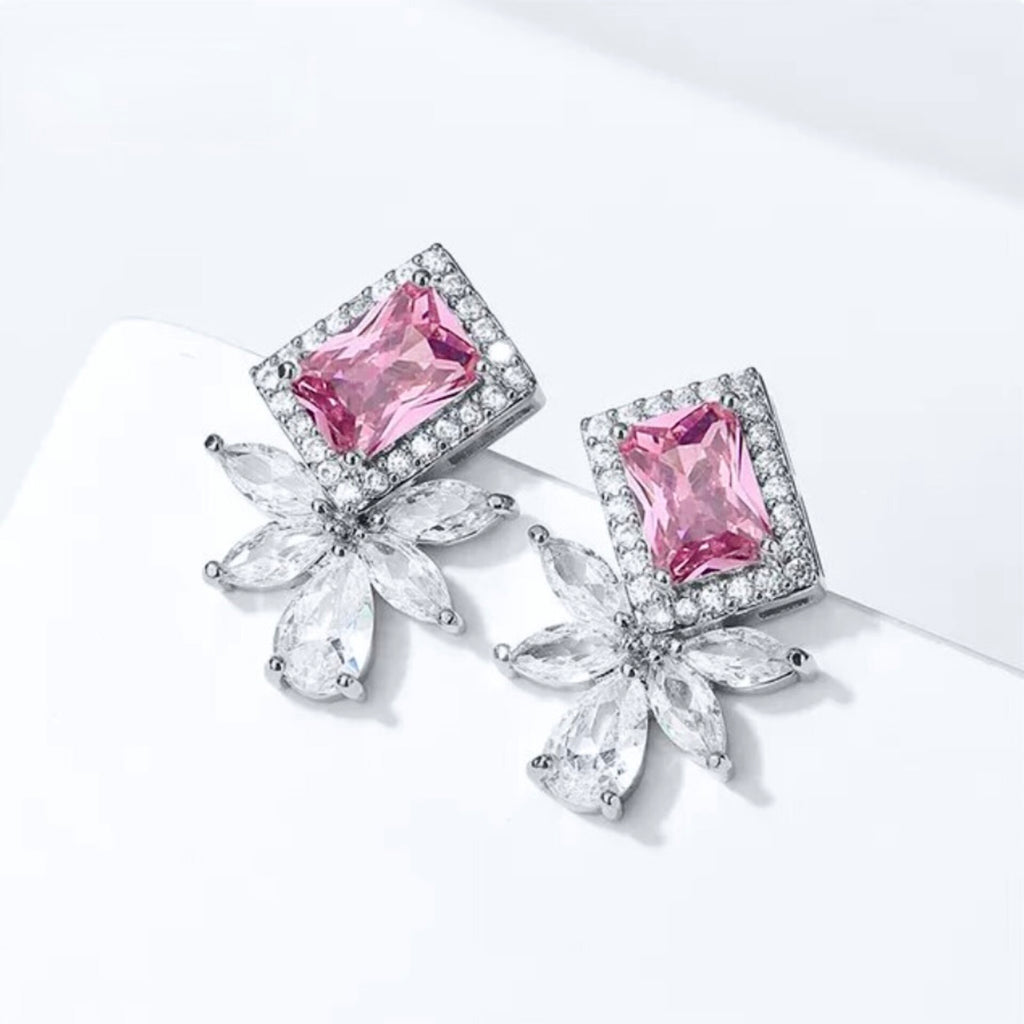 Wedding Jewelry - Pink CZ Bridal Stud Earrings