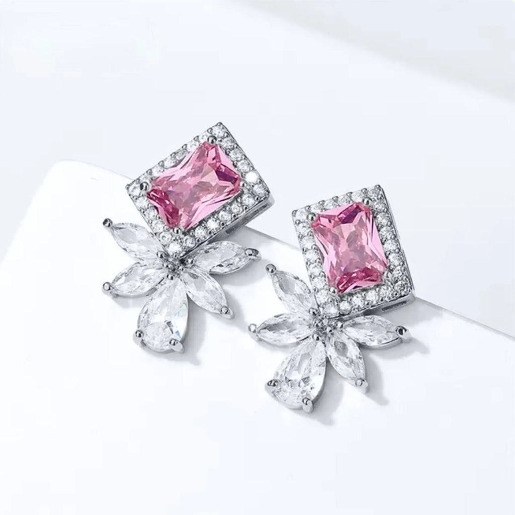 Wedding Jewelry - Pink CZ Bridal Stud Earrings
