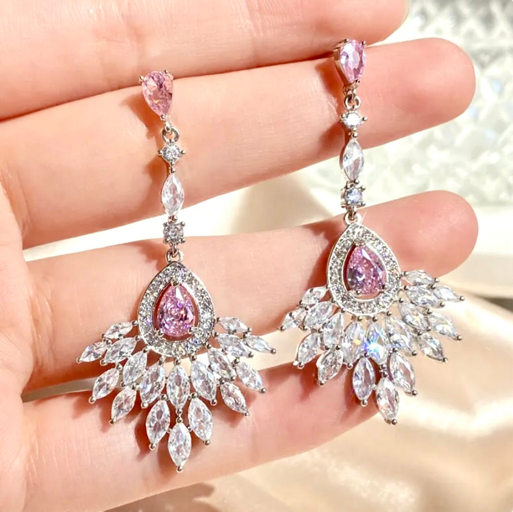 Wedding Jewelry - Pink Cubic Zirconia Bridal Earrings