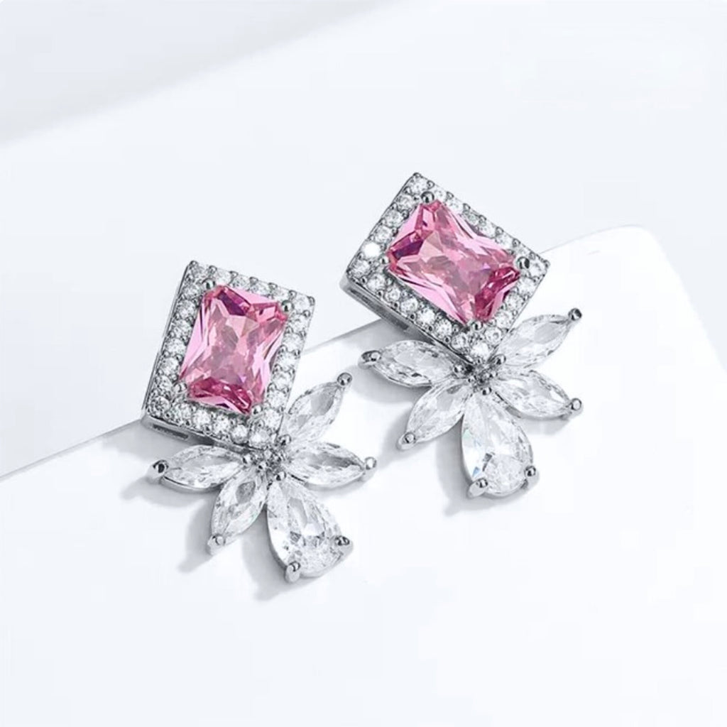 Wedding Jewelry - Pink CZ Bridal Stud Earrings