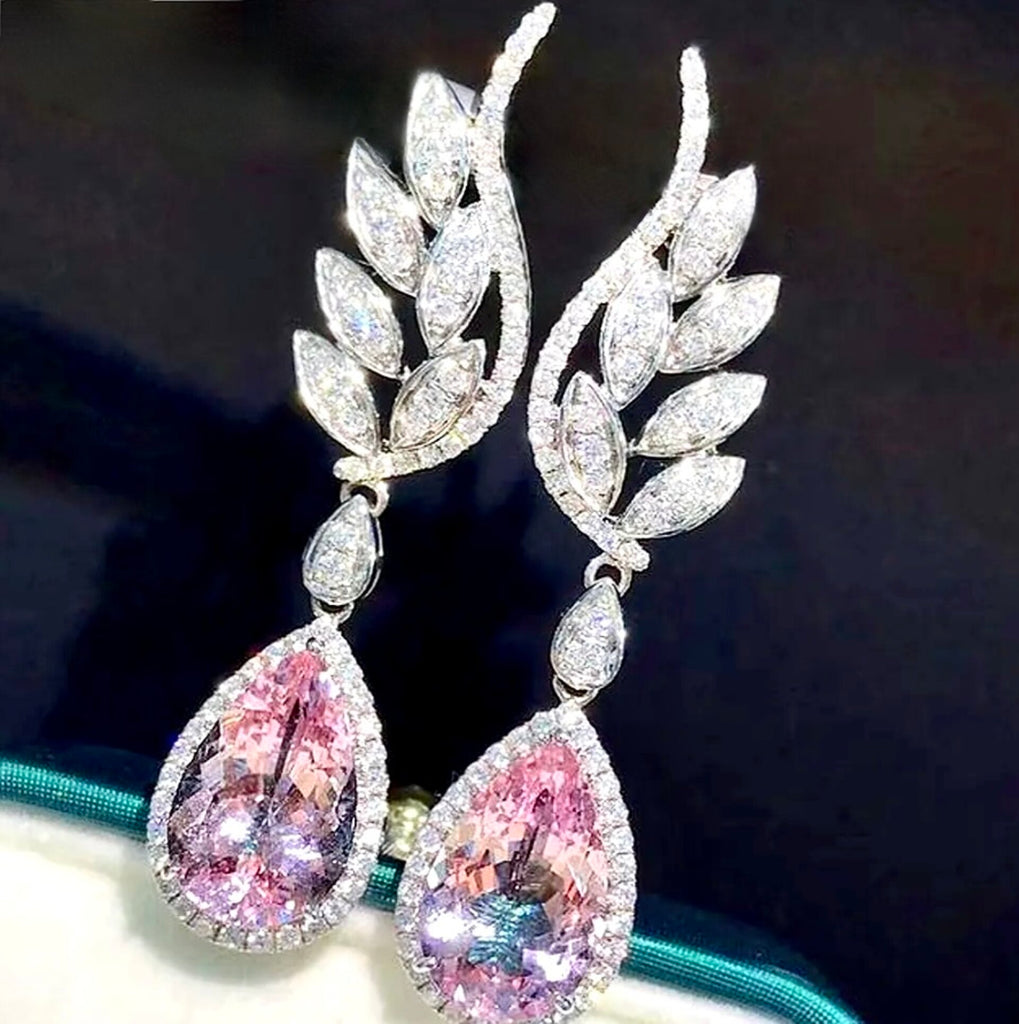 Wedding Jewelry - Pink Cubic Zirconia Bridal Earrings