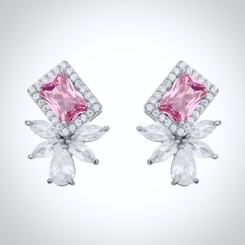 Wedding Jewelry - Pink CZ Bridal Stud Earrings