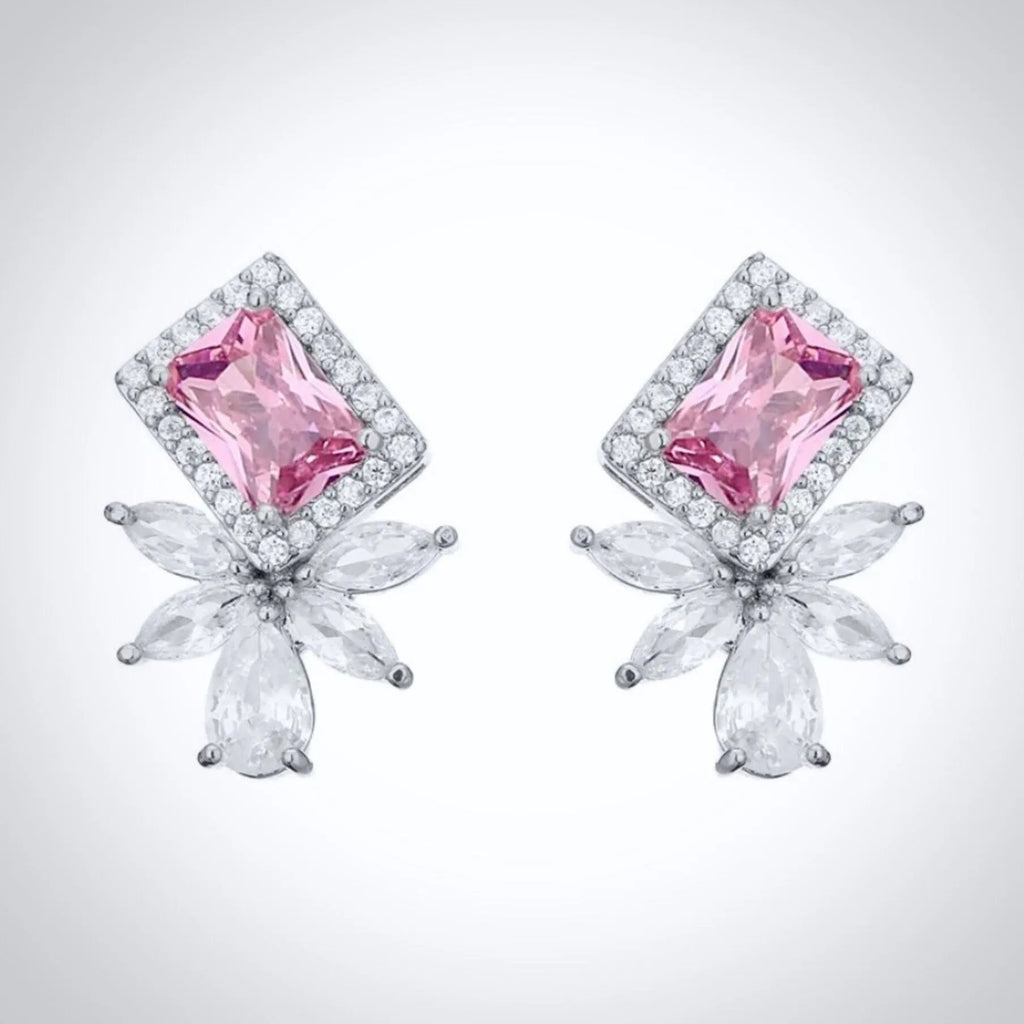 Wedding Jewelry - Pink CZ Bridal Stud Earrings