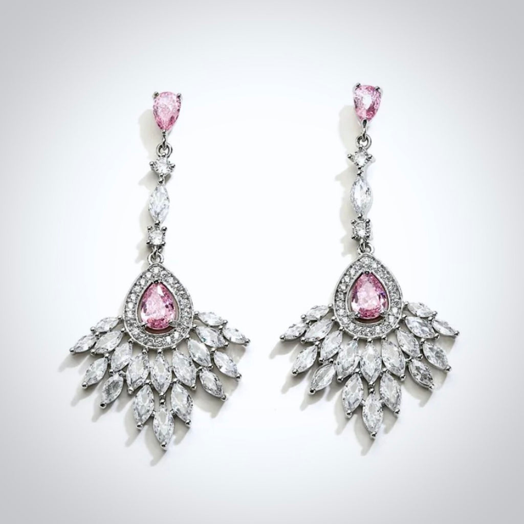 Wedding Jewelry - Pink Cubic Zirconia Bridal Earrings