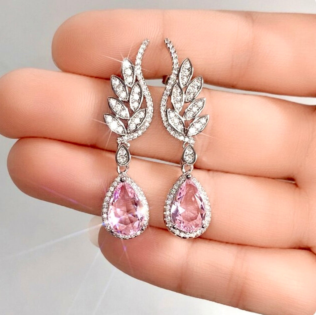 Wedding Jewelry - Pink Cubic Zirconia Bridal Earrings