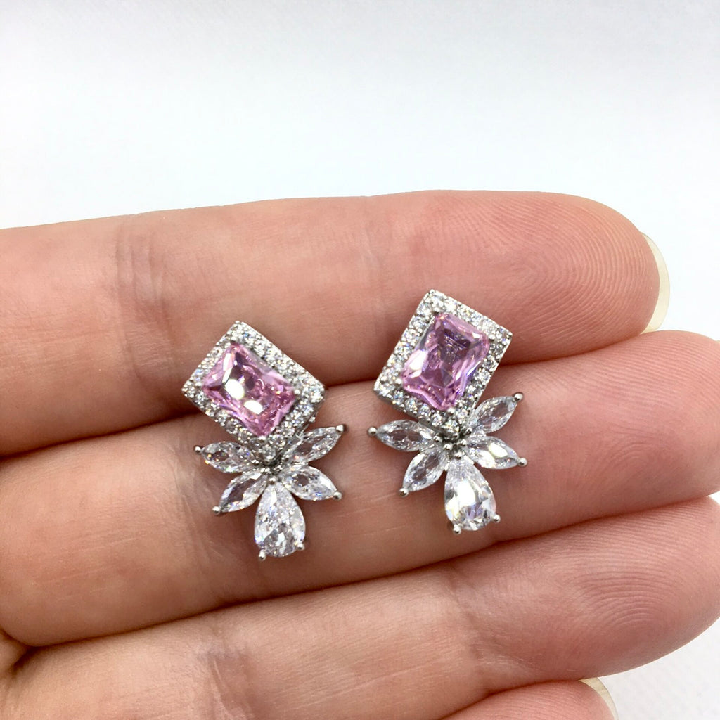 Wedding Jewelry - Pink CZ Bridal Stud Earrings