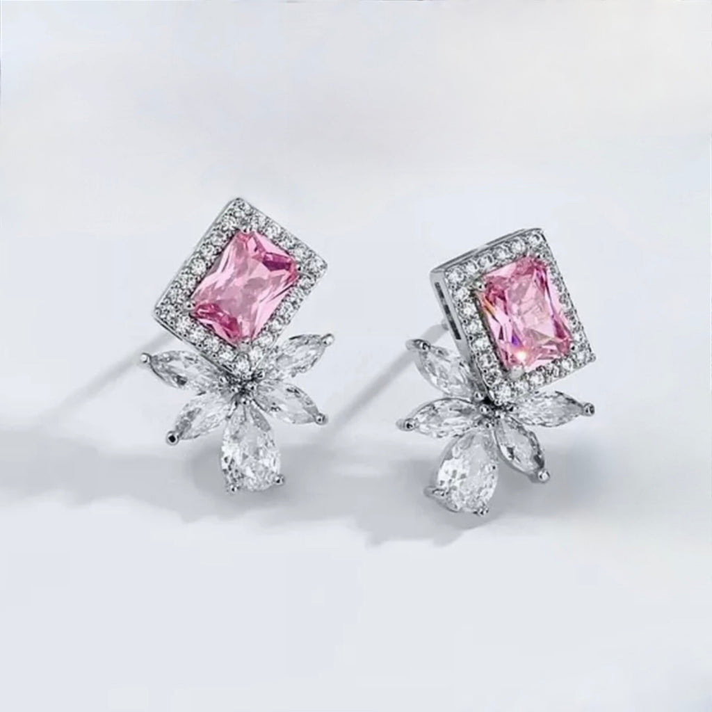 Wedding Jewelry - Pink CZ Bridal Stud Earrings