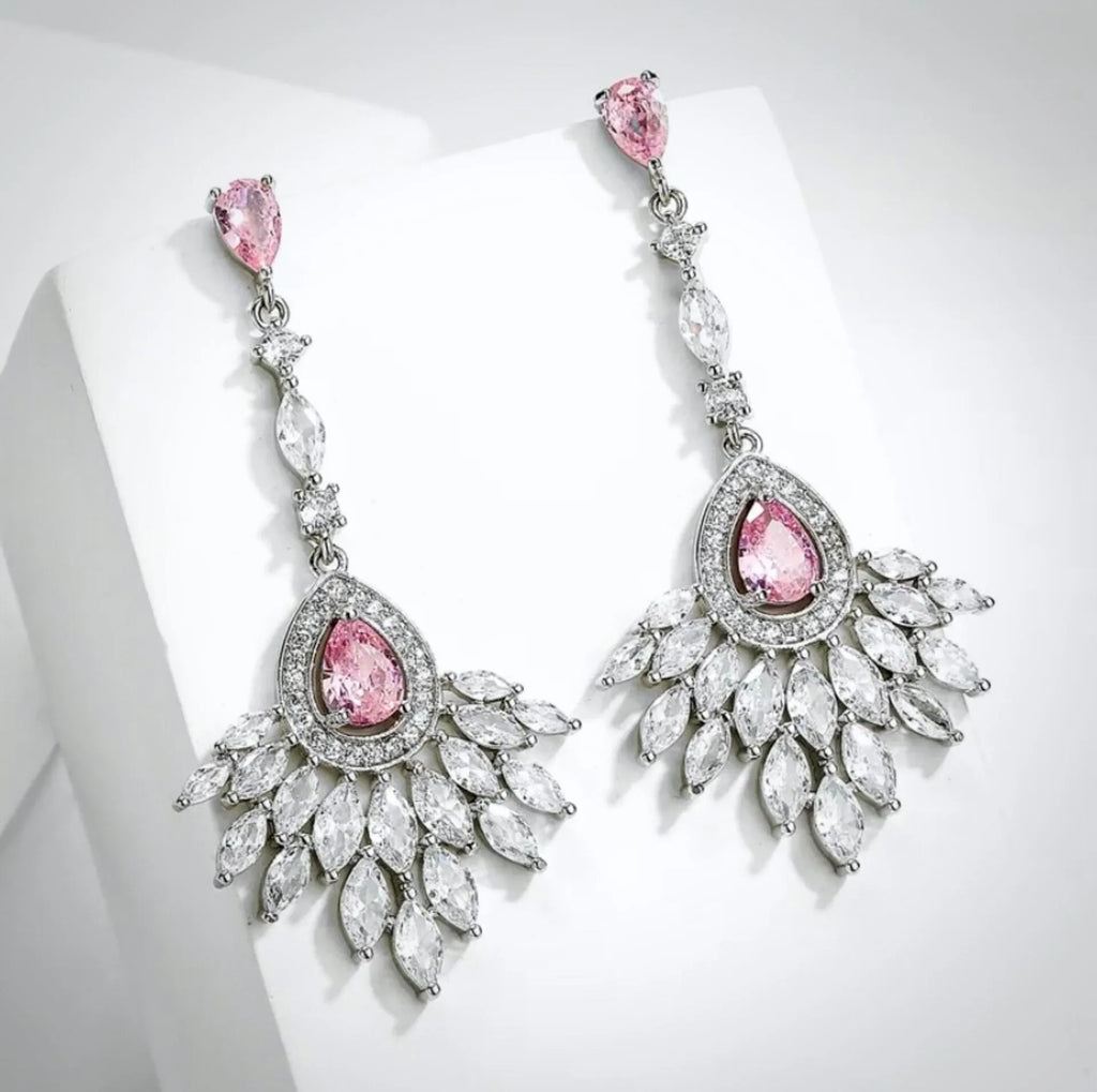 Wedding Jewelry - Pink Cubic Zirconia Bridal Earrings