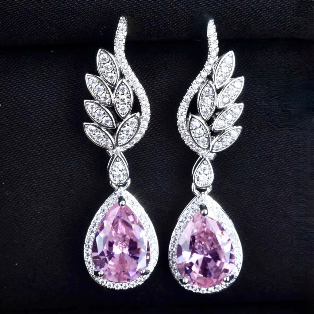 Wedding Jewelry - Pink Cubic Zirconia Bridal Earrings