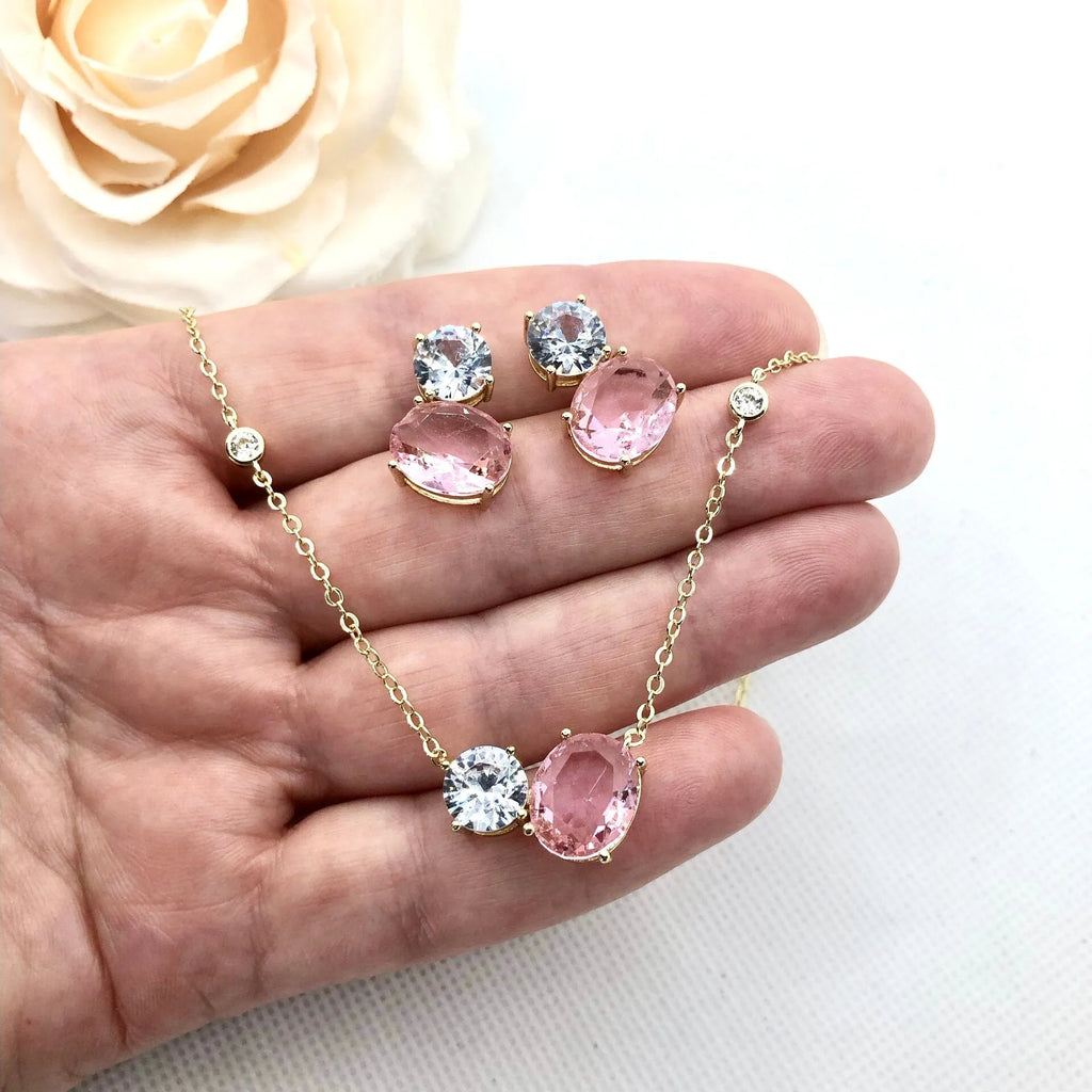 Wedding Jewelry - Pink Cubic Zirconia Bridal Jewelry Set