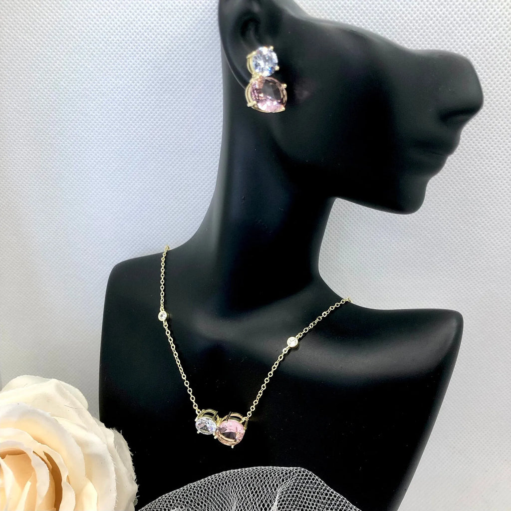 Wedding Jewelry - Pink Cubic Zirconia Bridal Jewelry Set