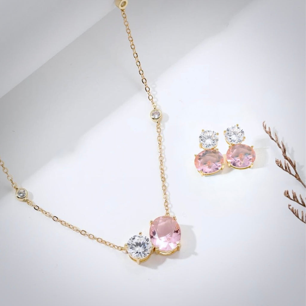 Wedding Jewelry - Pink Cubic Zirconia Bridal Jewelry Set