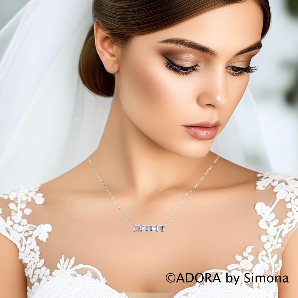 Wedding Jewelry 'Adele' - Cubic Zirconia Minimalist Pink Bridal Necklace