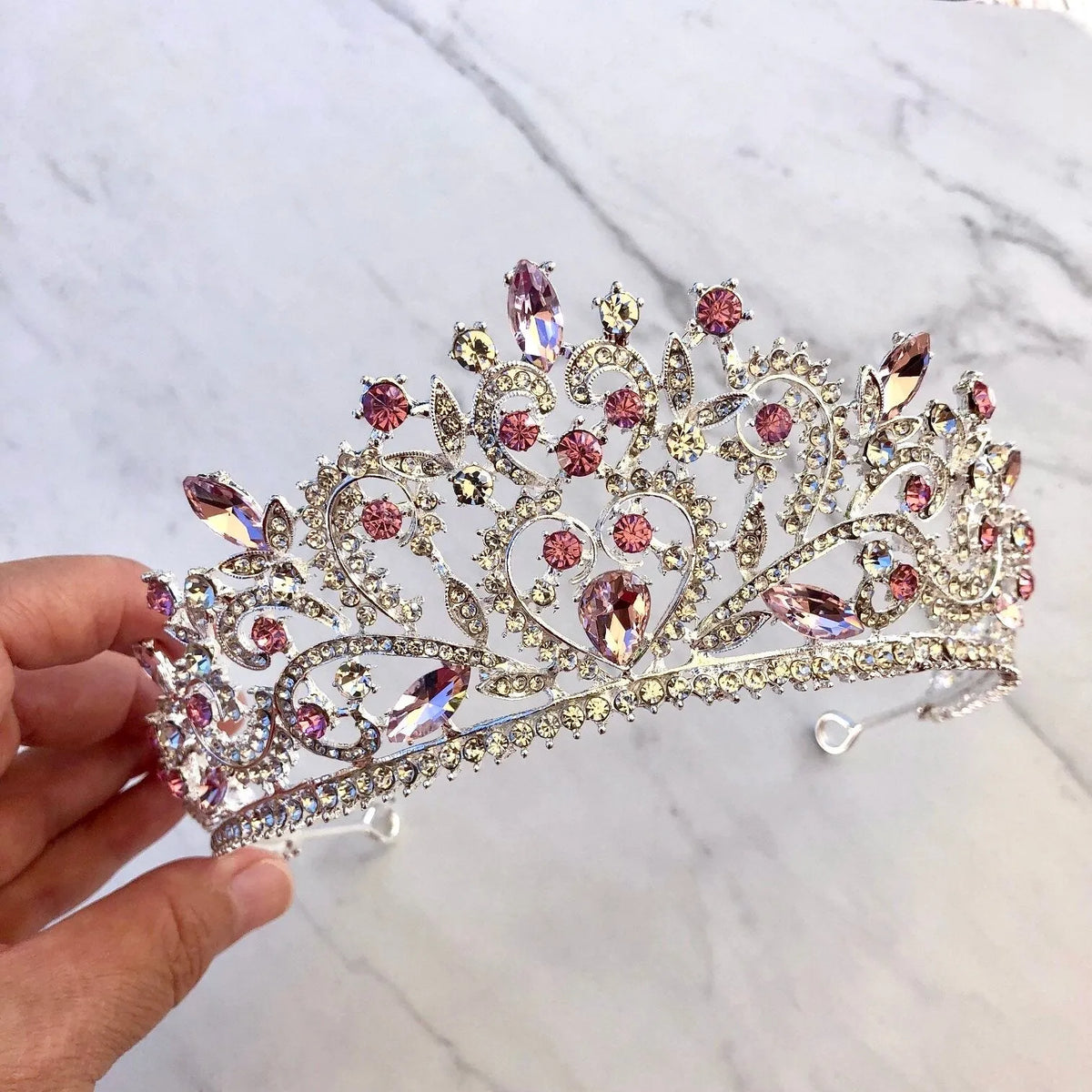 Crystal Statement Tiara - Pink white Dazzling Marquis Cut Royal Princess Mini Crystal Rhinestone  main image 3