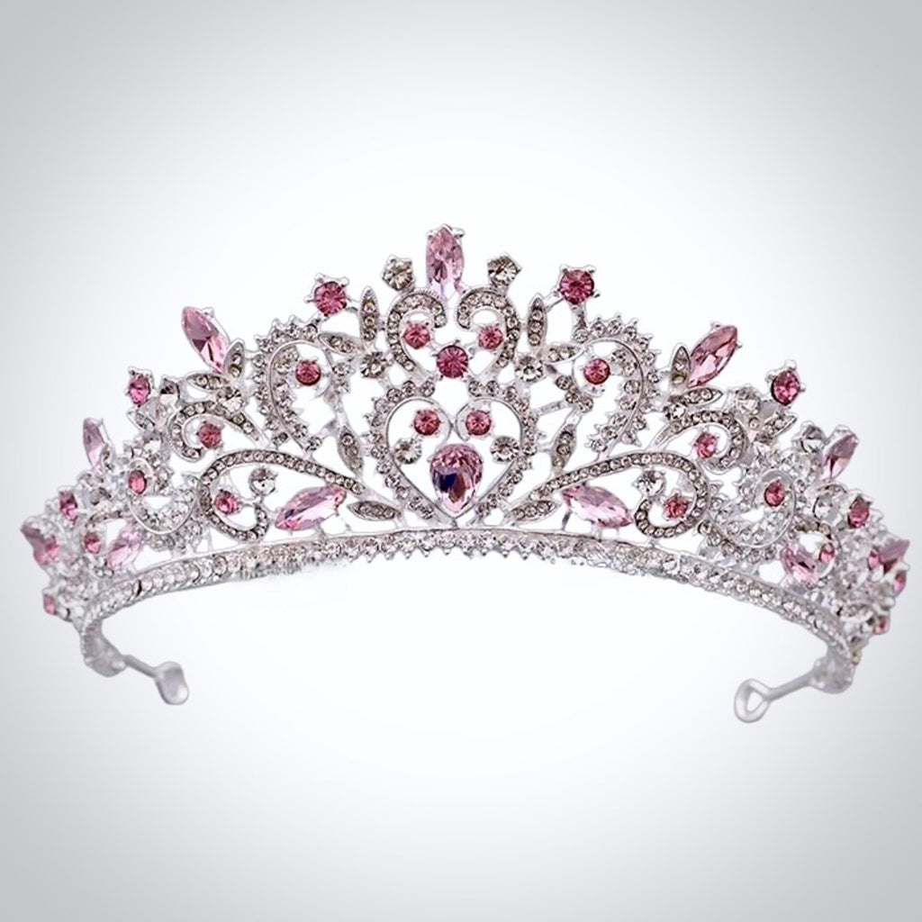 Wedding Hair Accessories - Pink Crystal Bridal Tiara - Coral