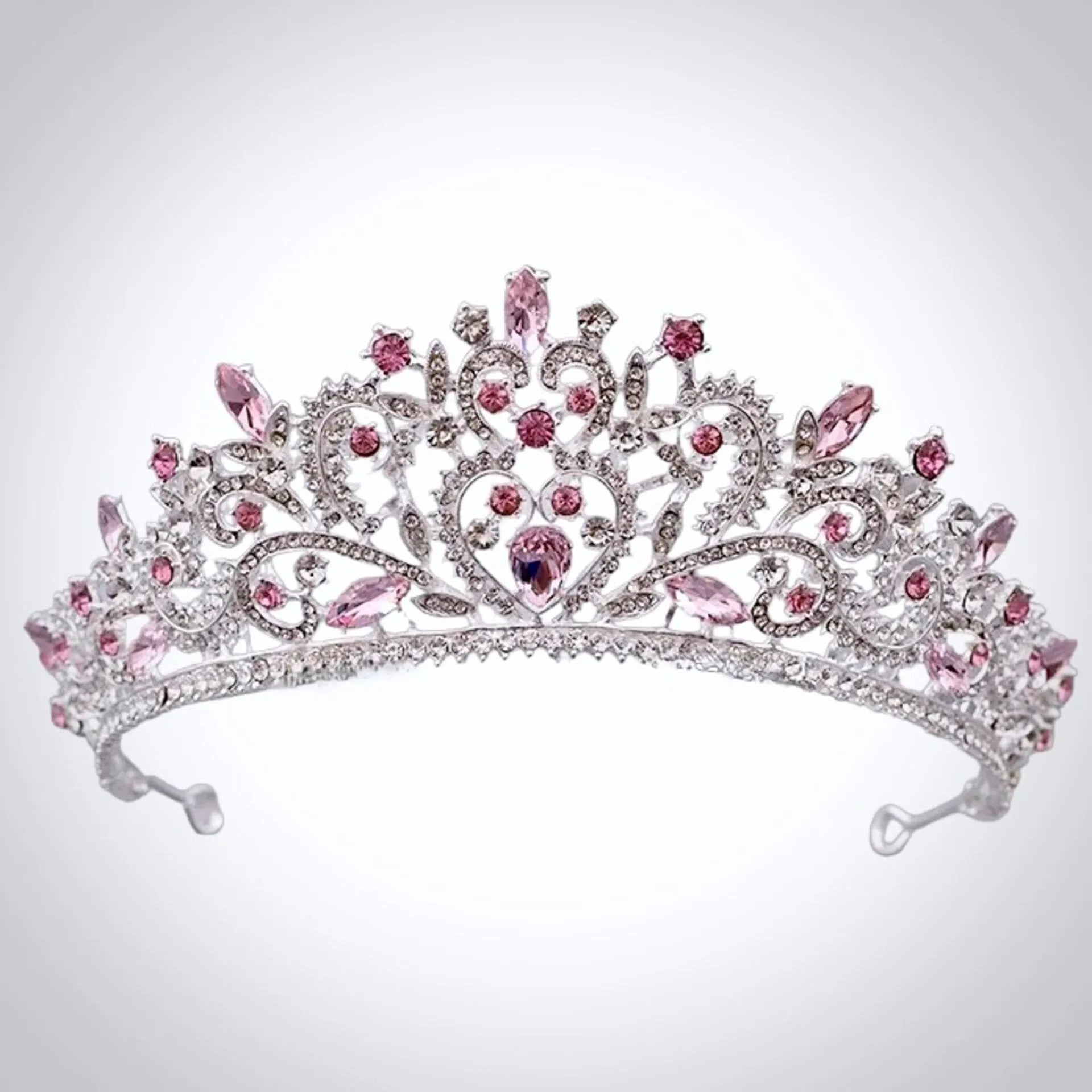 Wedding Hair Accessories Pink Crystal Bridal Tiara in Silver