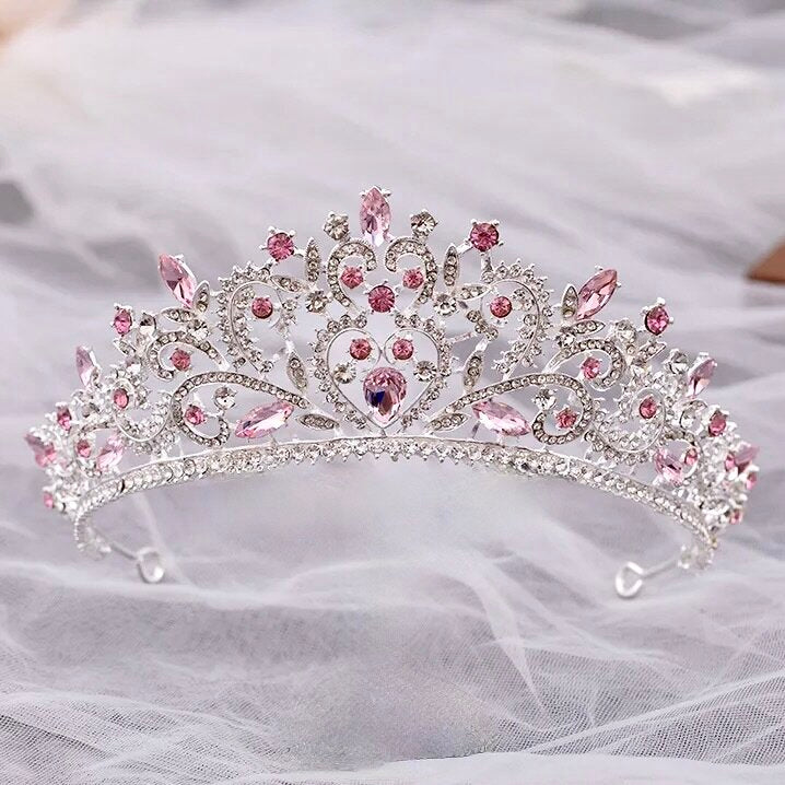 Wedding Hair Accessories - Pink Crystal Bridal Tiara