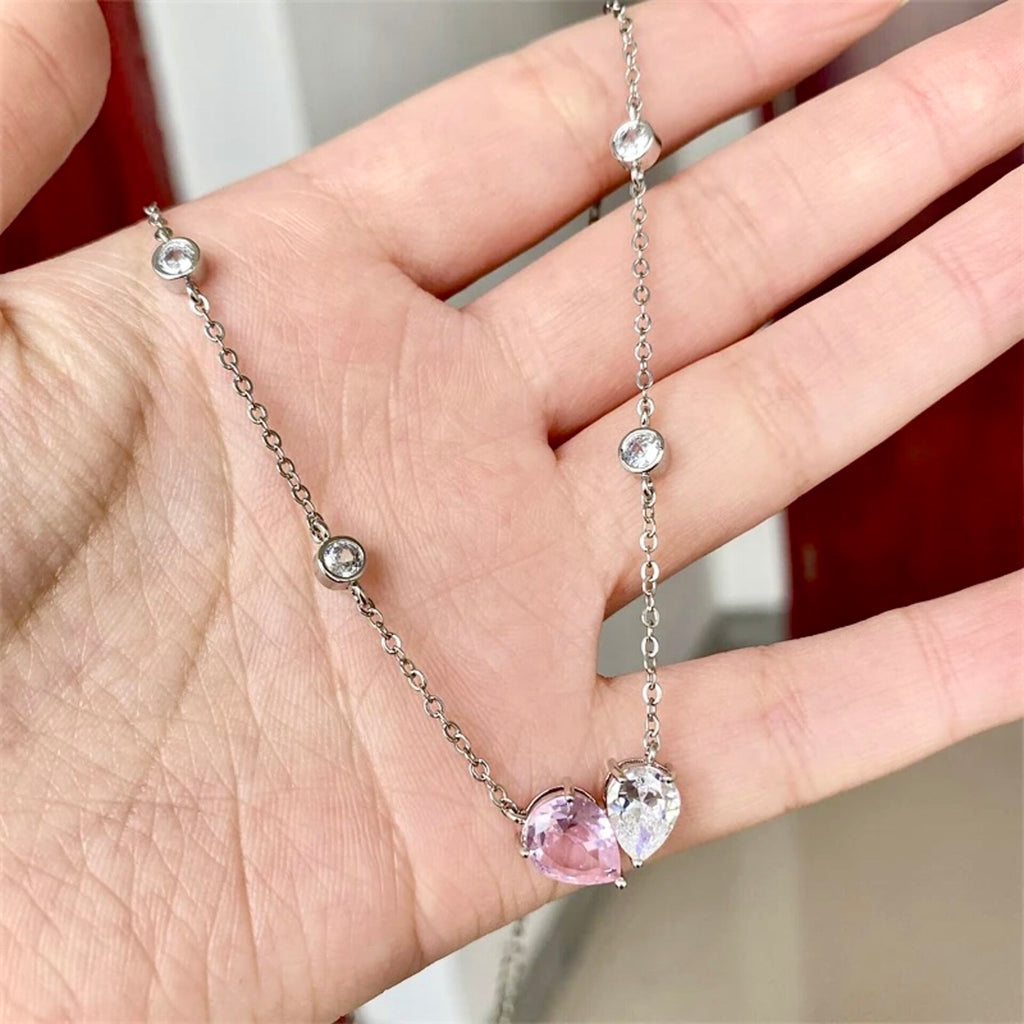 Wedding Jewelry - Pink Cubic Zirconia Heart Bridal Jewelry Set