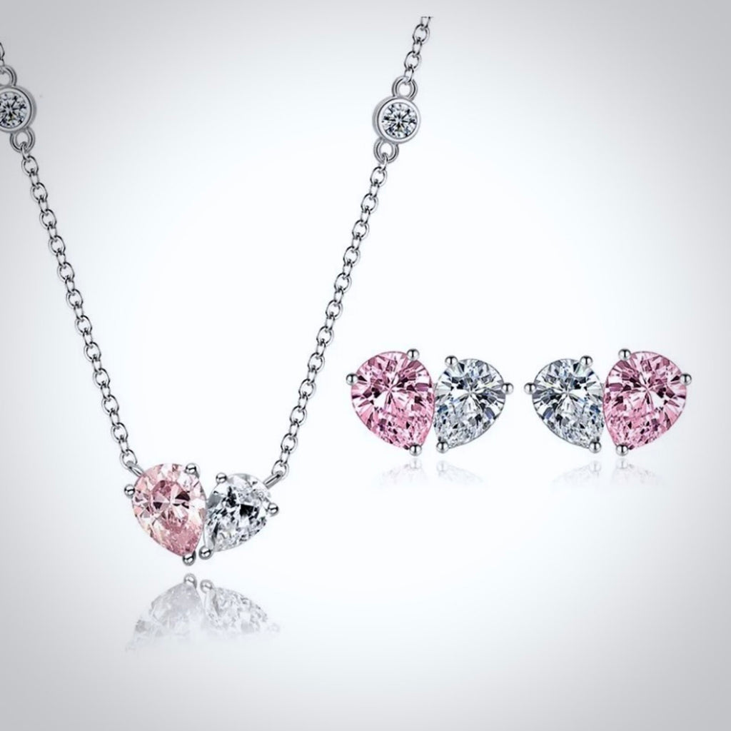 Wedding Jewelry - Pink Cubic Zirconia Heart Bridal Jewelry Set