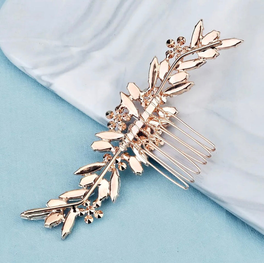 Wedding Hair Accessories - Pink Opal  Bridal Hair Comb in Rose Gold