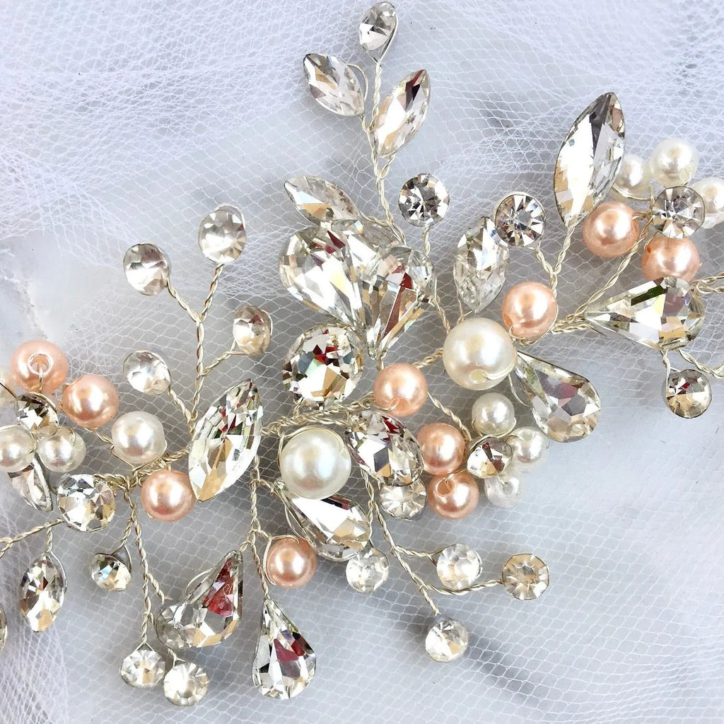 Wedding Hair Accessories - Pink Pearl and Crystal Bridal Hair Accessory
