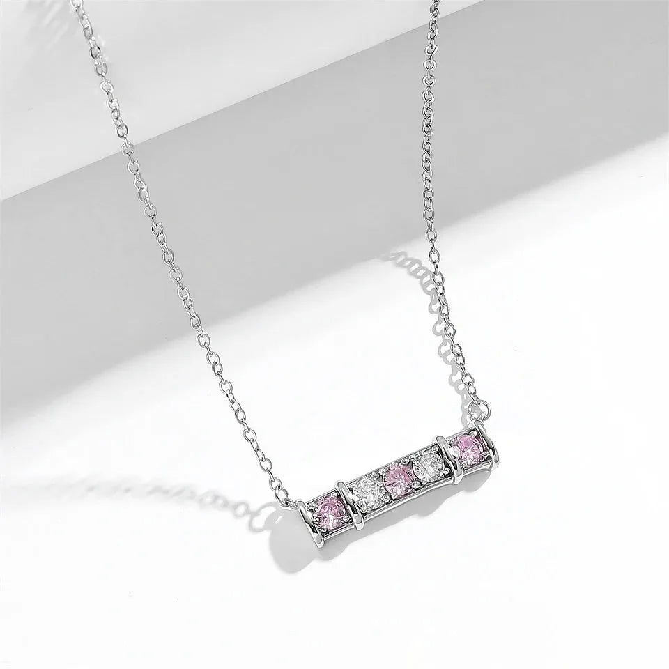 Wedding Jewelry 'Adele' - Cubic Zirconia Minimalist Pink Bridal Necklace
