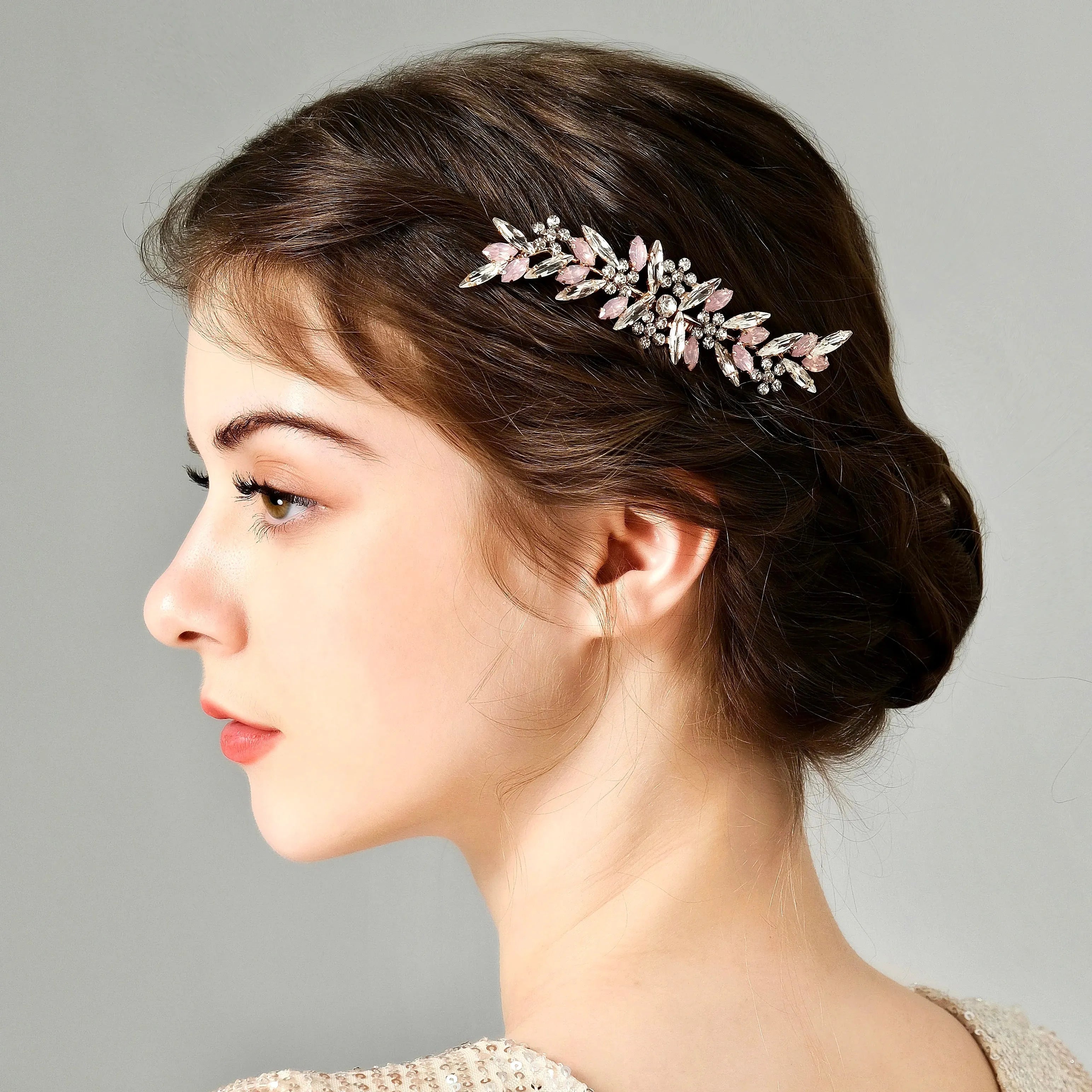 Rose gold plated Bridal Comb Small Rose Gold Veil Hair Comb For Brides | Sparkling CZ  main image 4
