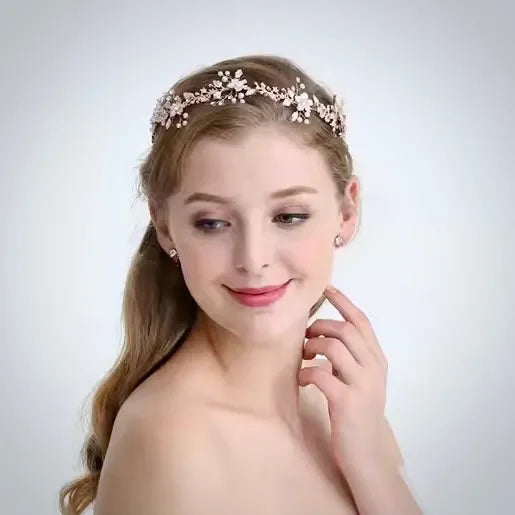 Wedding Hair Accessories - Rose Gold Swarovski Pearl and Crystal Bridal Headband