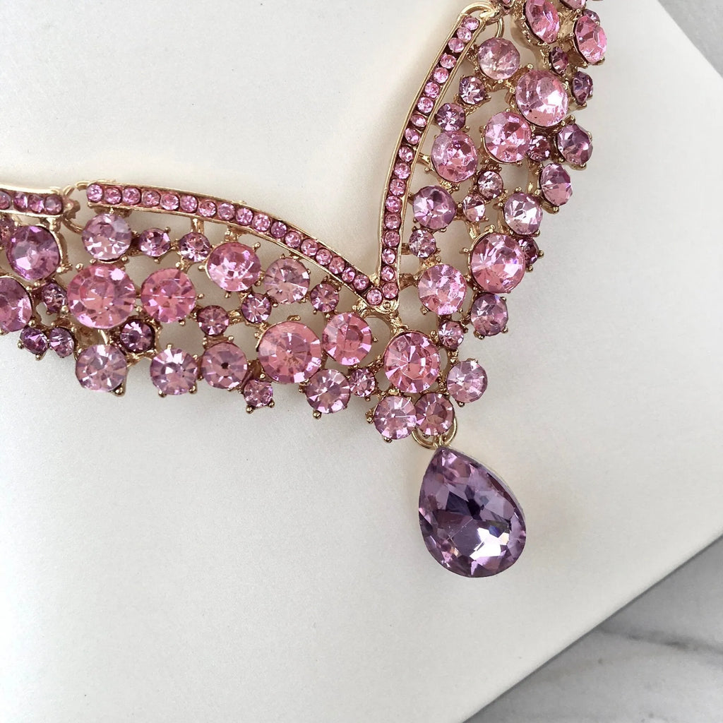 Wedding Jewelry and Accessories - Purple Crystal 3-Piece Bridal Jewelry Set With Tiara - Available in Silver and Gold