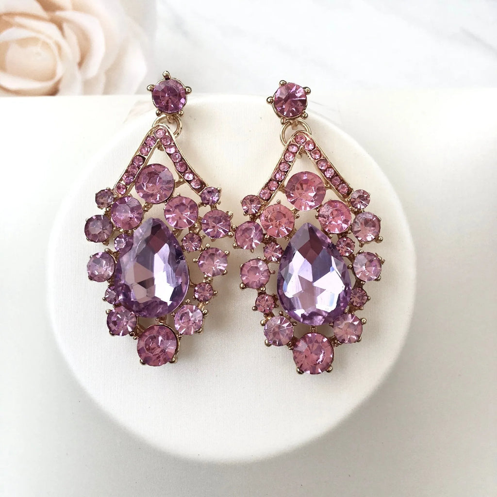Wedding Jewelry and Accessories - Purple Crystal 3-Piece Bridal Jewelry Set With Tiara - Available in Silver and Gold