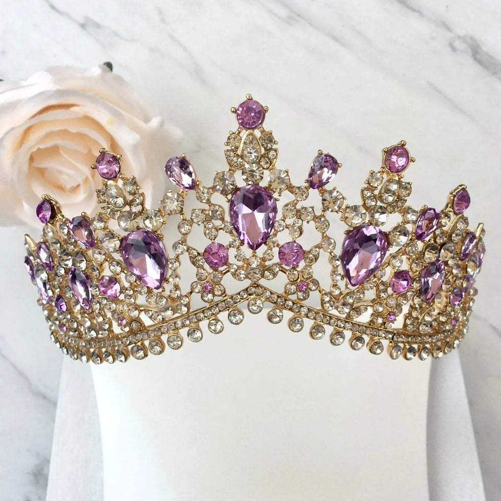Wedding Jewelry and Accessories - Purple Crystal 3-Piece Bridal Jewelry Set With Tiara - Available in Silver and Gold