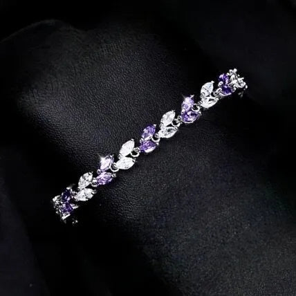 Wedding Jewelry - Purple Cubic Zirconia Bridal Bracelet