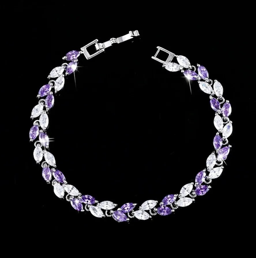 Wedding Jewelry - Purple Cubic Zirconia Bridal Bracelet