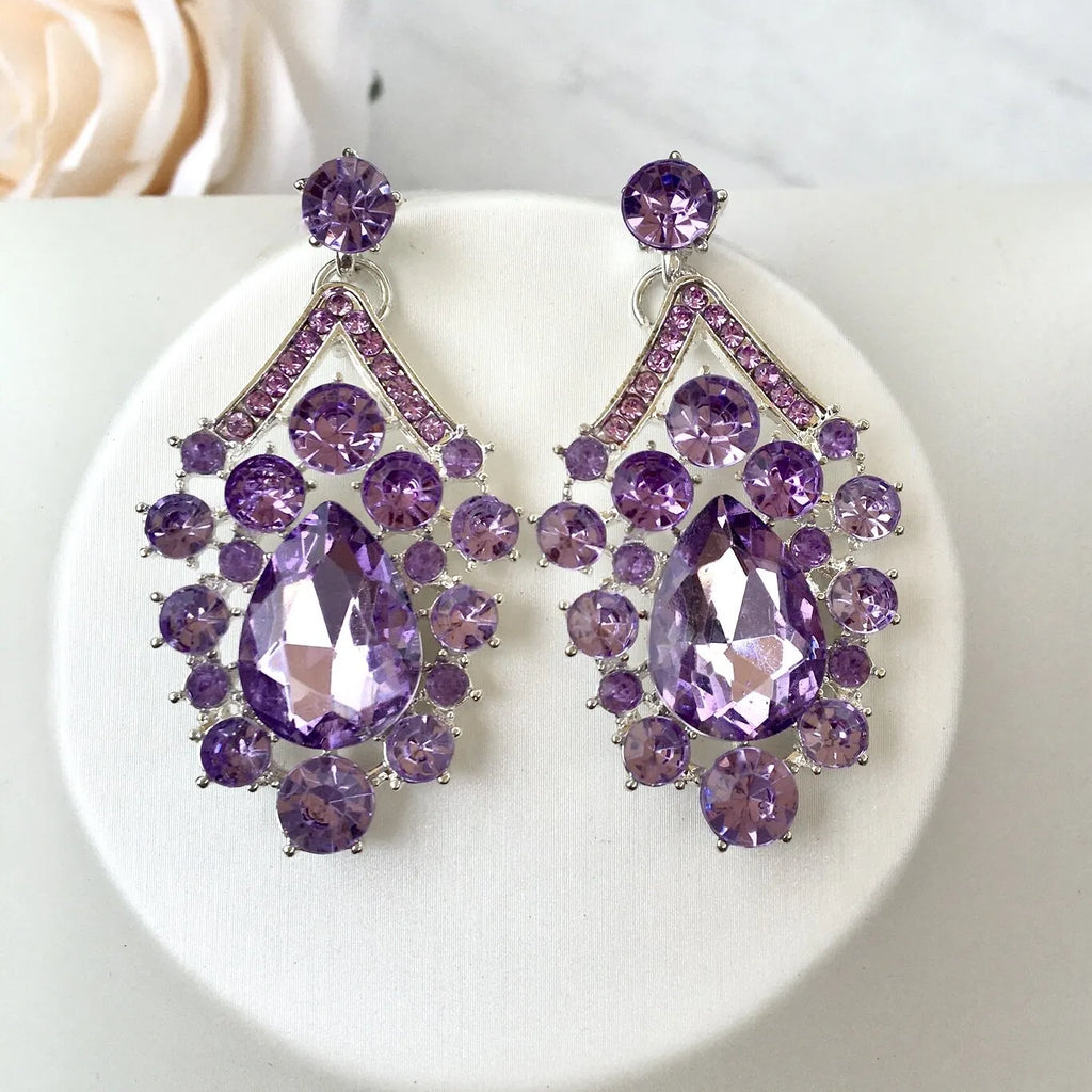 Wedding Jewelry and Accessories - Purple Crystal 3-Piece Bridal Jewelry Set With Tiara - Available in Silver and Gold
