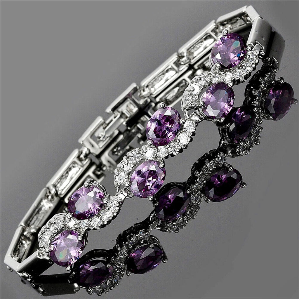 Wedding Jewelry - Purple Cubic Zirconia Bridal Bracelet