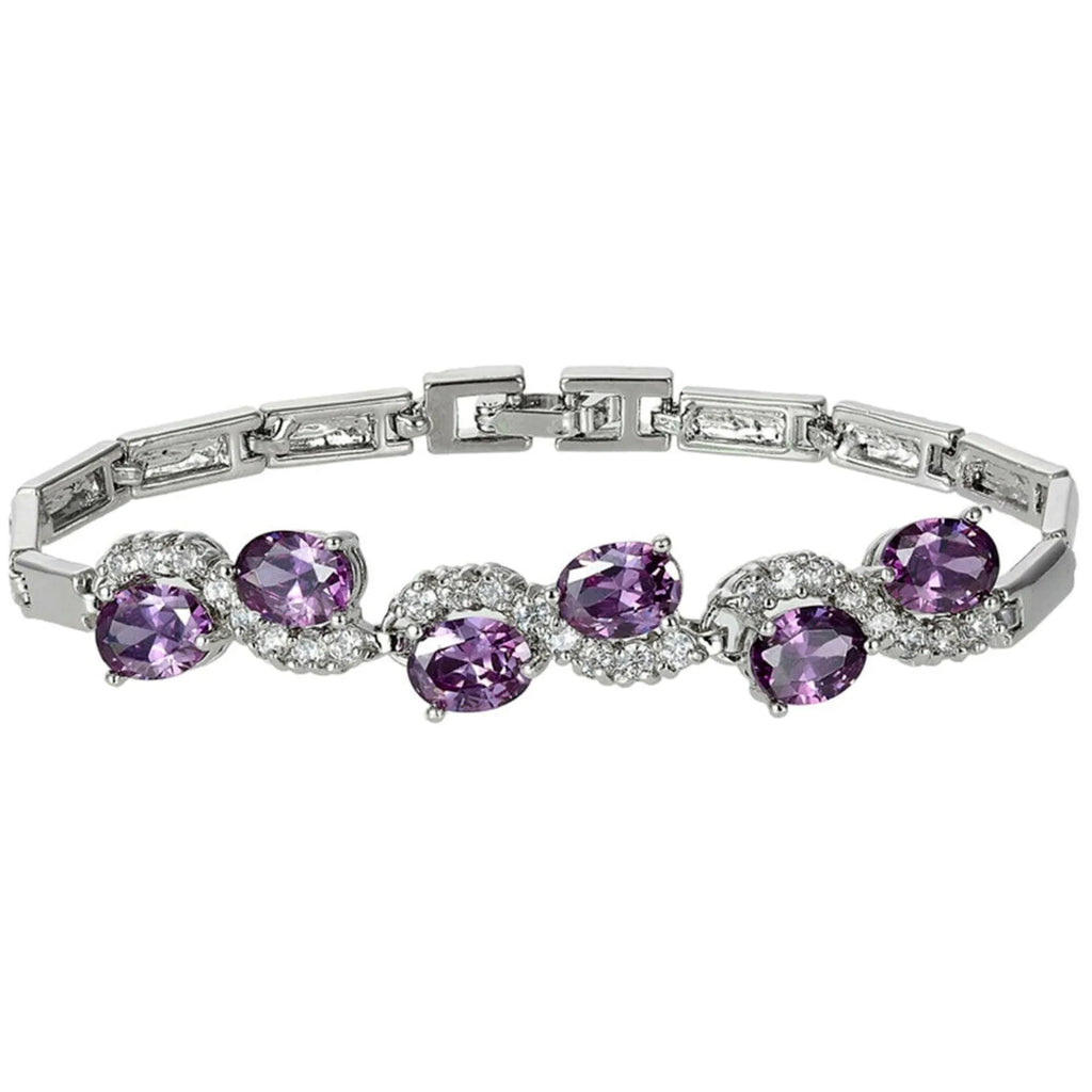 Wedding Jewelry - Purple Cubic Zirconia Bridal Bracelet