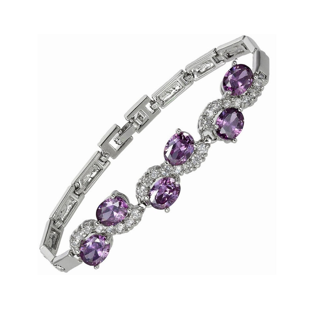 Wedding Jewelry - Purple Cubic Zirconia Bridal Bracelet