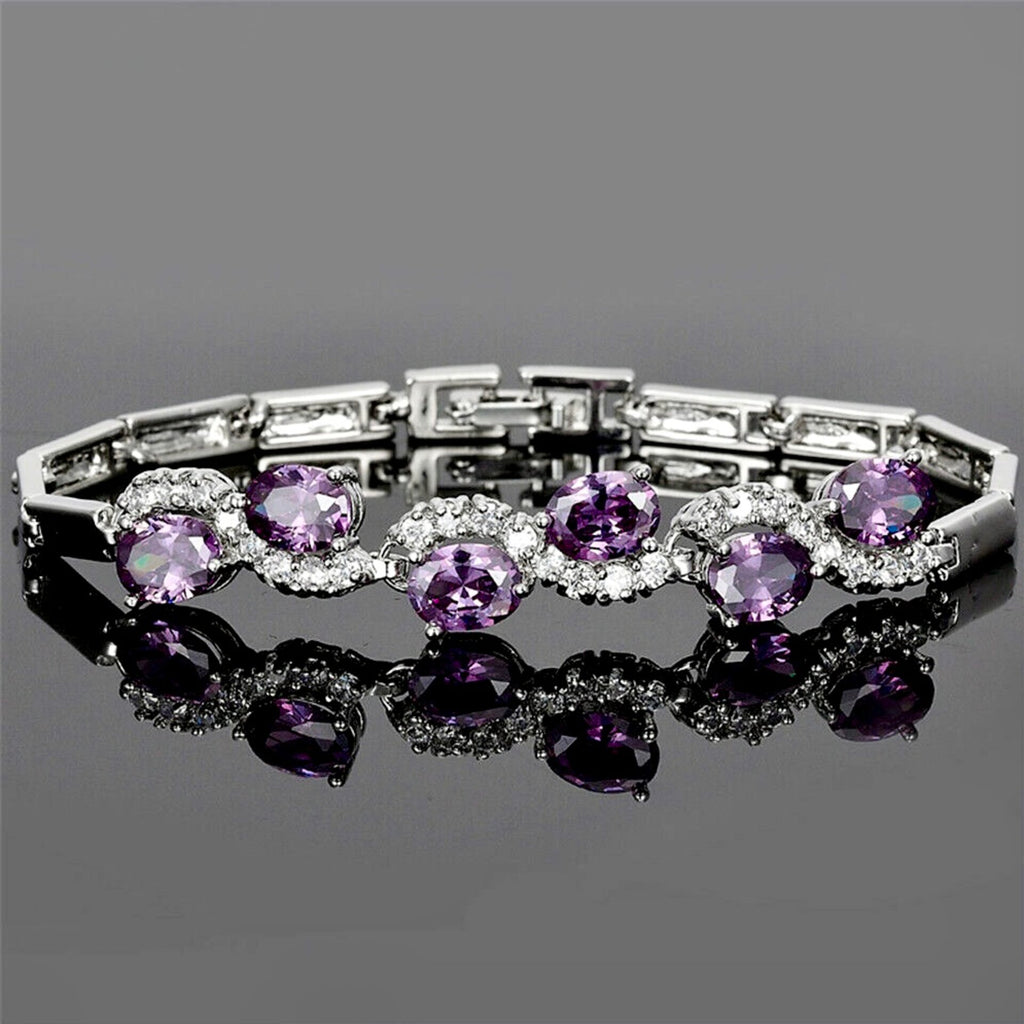 Wedding Jewelry - Purple Cubic Zirconia Bridal Bracelet