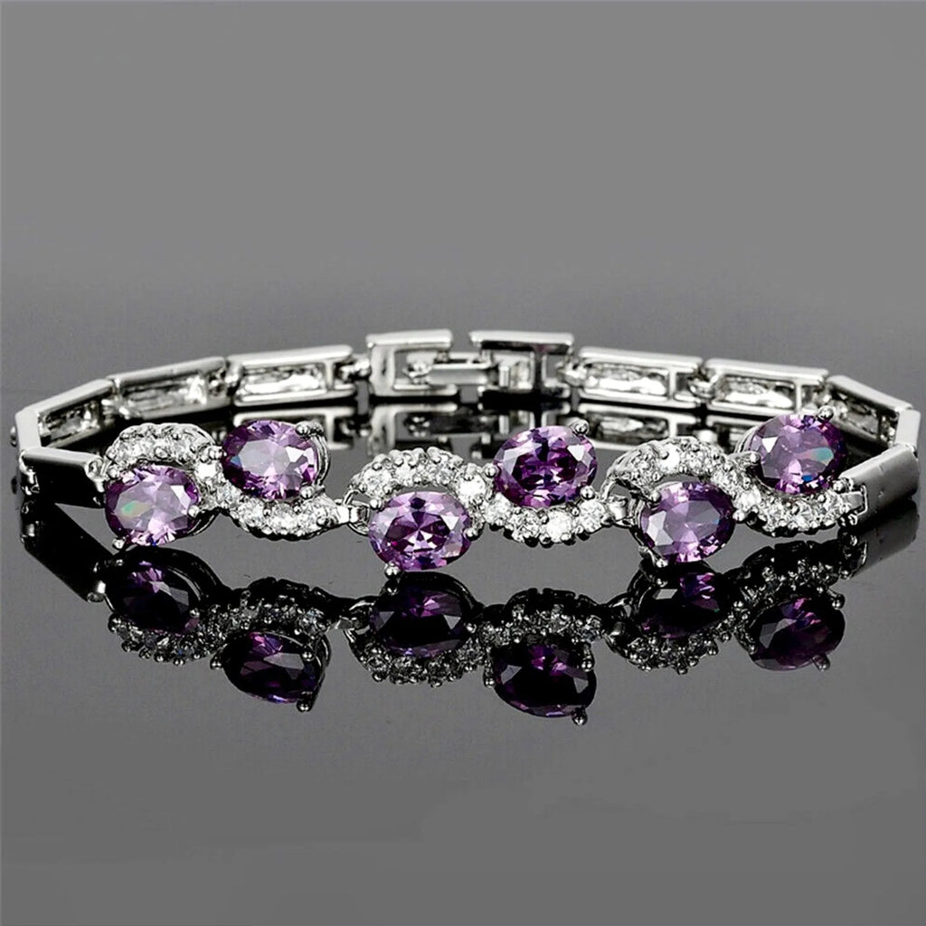 Wedding Jewelry - Purple Cubic Zirconia Bridal Bracelet