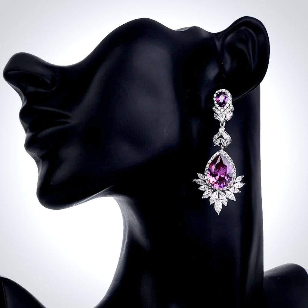 Wedding Jewelry - Purple Cubic Zirconia Bridal Earrings