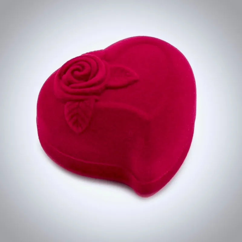 Wedding -  Red Heart-Shaped Velvet Double Ring Box