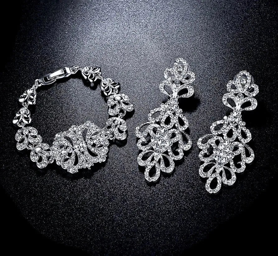 Wedding Jewelry - Cubic Zirconia Bridal Bracelet and Earrings Set - Available in Silver and Gold