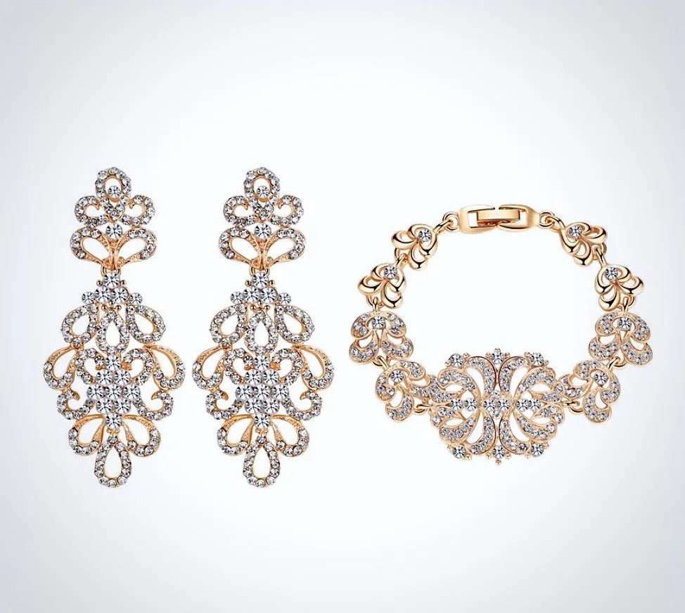 Wedding Jewelry - Cubic Zirconia Bridal Bracelet and Earrings Set - Available in Silver and Gold