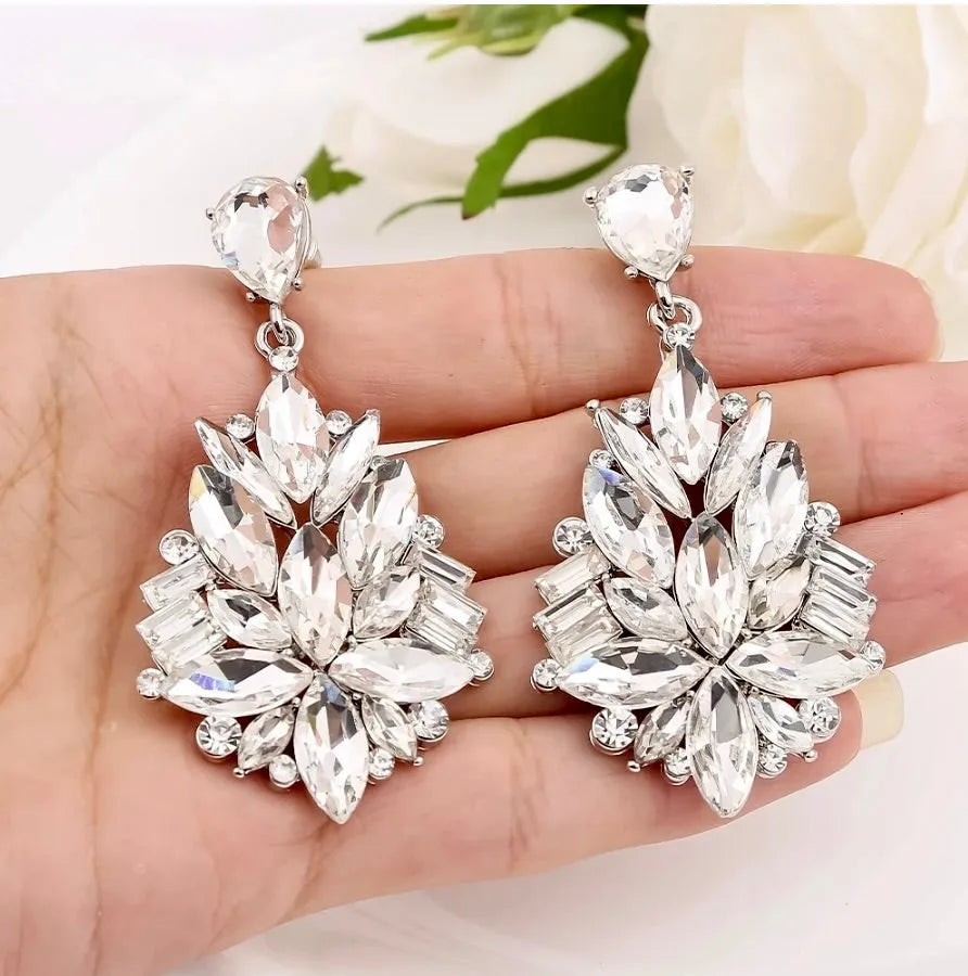 Wedding Jewelry - Silver Rhinestone Bridal Earrings