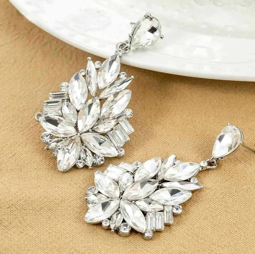 Wedding Jewelry - Silver Rhinestone Bridal Earrings