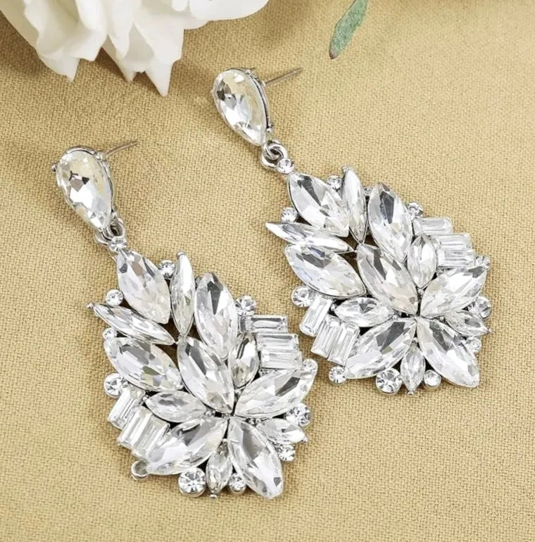 Wedding Jewelry - Silver Rhinestone Bridal Earrings